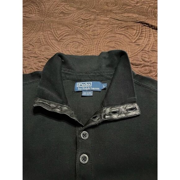 Ralph Lauren Long Sleeve Polo Shirt Full Button Collar Faux Leather Size Large - Picture 3 of 7